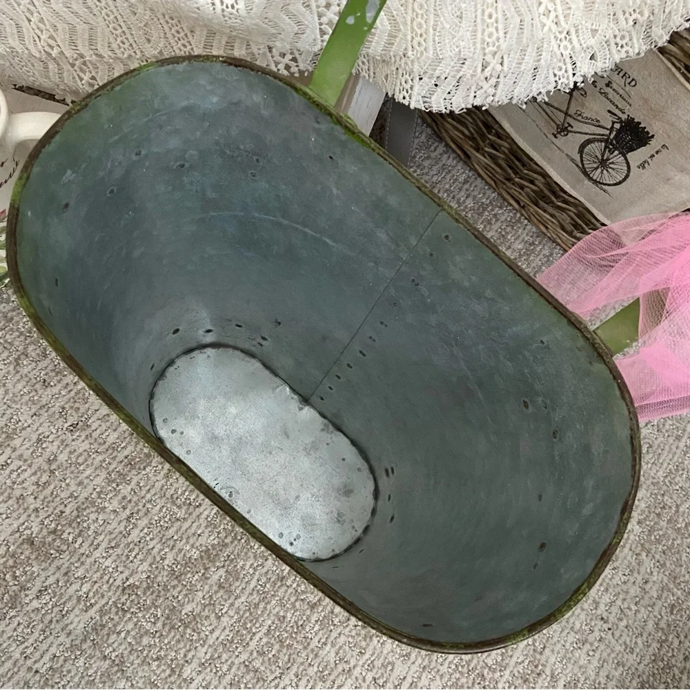 Vintage Chippy Metal Floral Container with Handle
